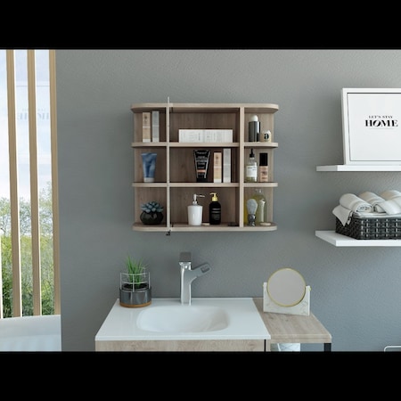 Tuhome Milan Medicine Cabinet, Six External Shelves Mirror, Three Internal Shelves, Light Gray GLZ5592